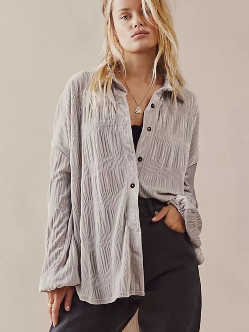 Free People My Best Top Grey Velvet